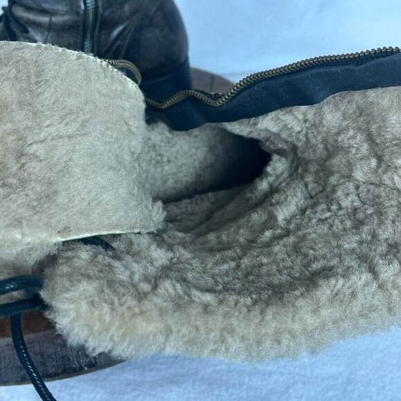 BORN Boots Women's Size 7.5 Zuniga Brown Distressed Leather Moto Winter Wool - Picture 13 of 14